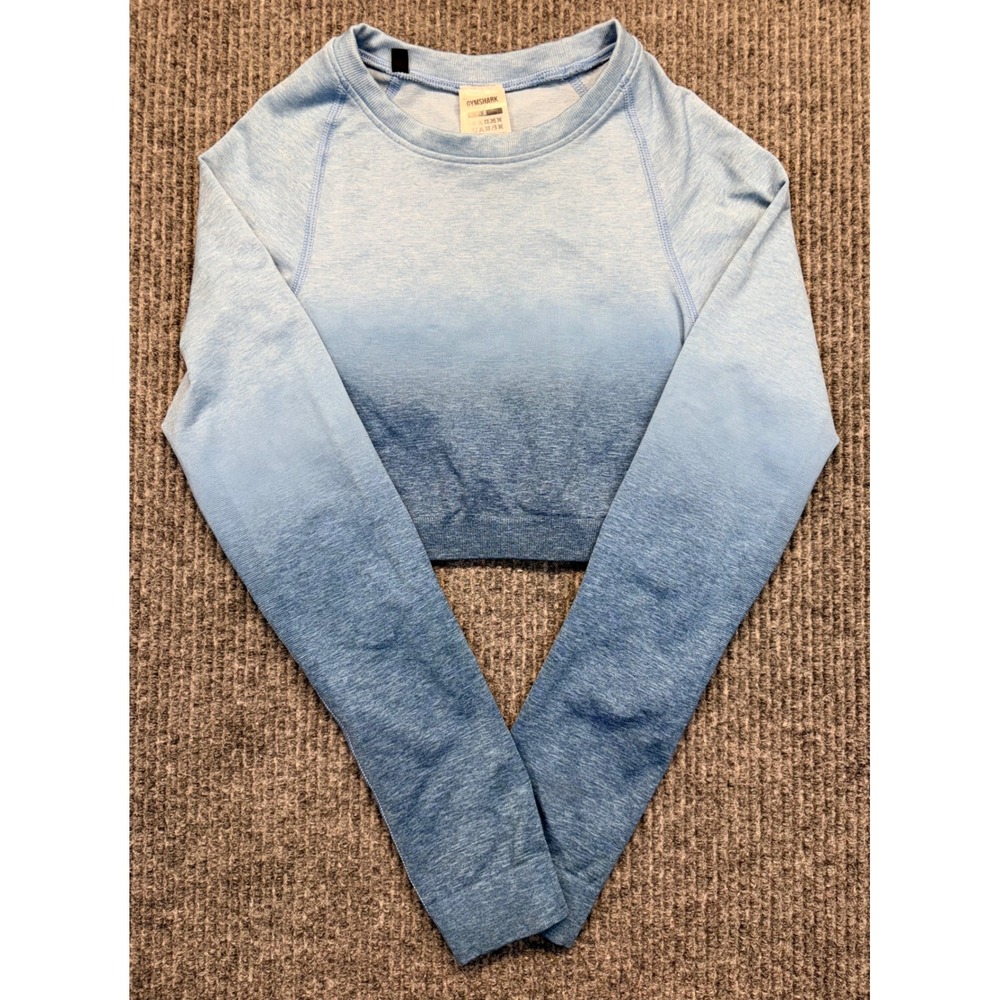 Gymshark Adapt Ombre Seamless Long Sleeve Crop Top Blue GLCT4121 Small